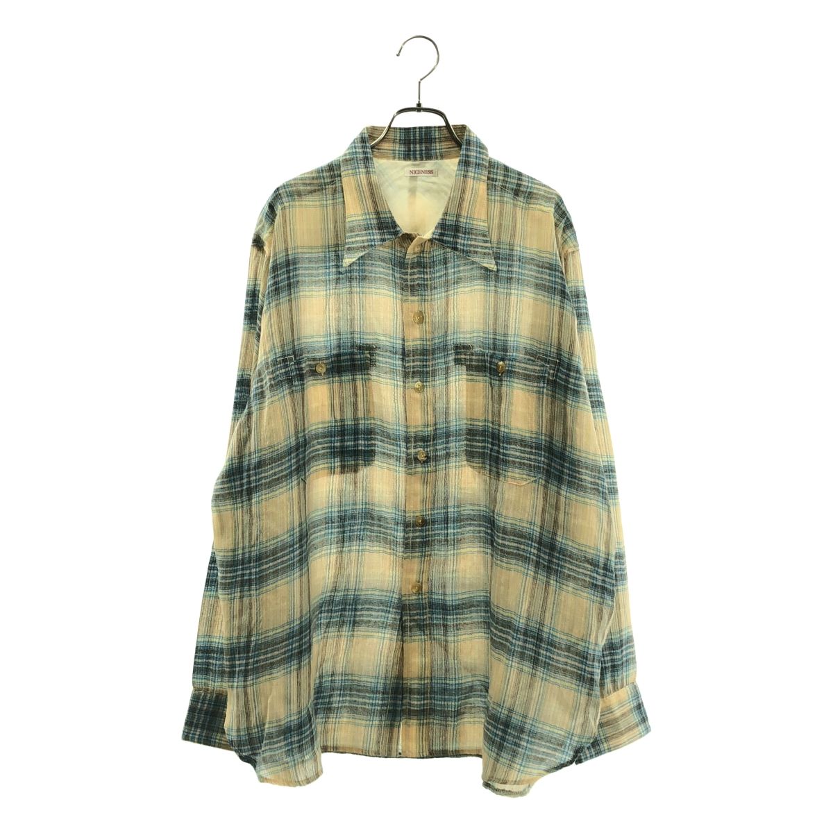 ナイスネス 2025 AW TOMMY Multicolor Ombre Work Shirt ウール マルチカラー オンブレチェック ワークシャツ L ベージュ メンズ