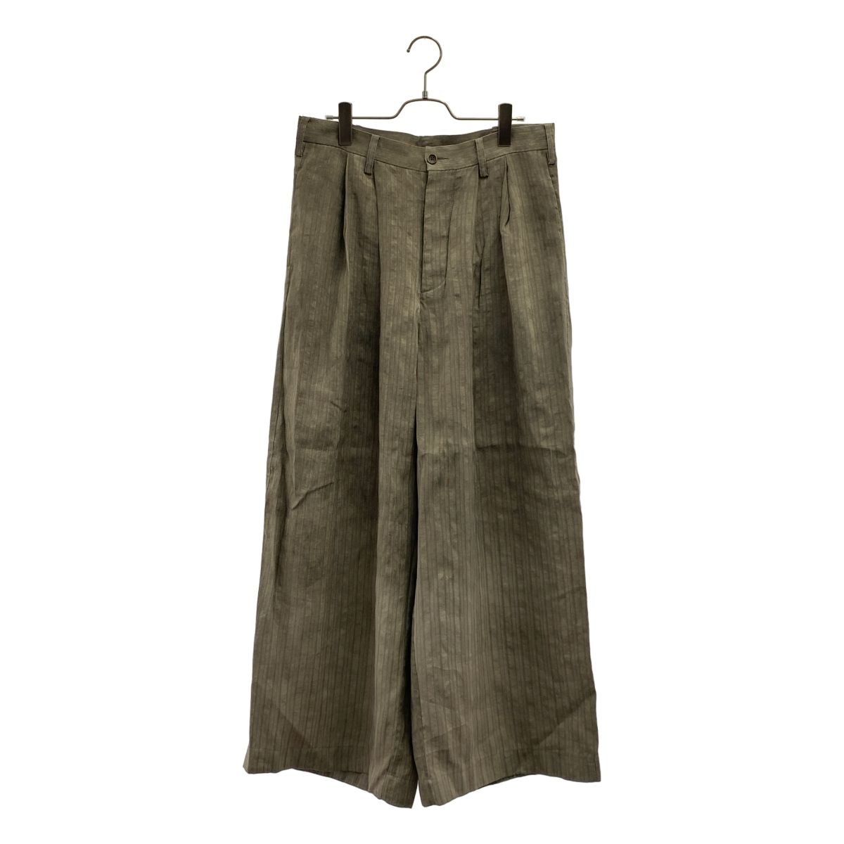 UMA WANG ユマワン ストライプ 2タック ワイド スラックス パンツ M グレー メンズ