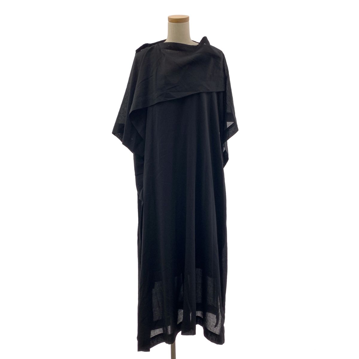 ISSEY MIYAKE イッセイミヤケ ウール ドレープ レイヤード ロングワンピース 2 ブラック レディース