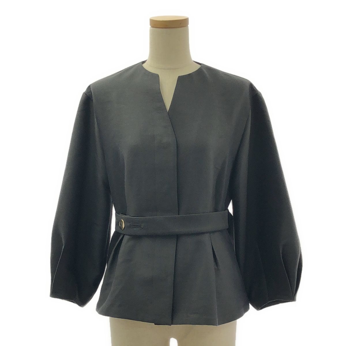 【美品】  ebure / エブール | クリアダブルクロス ベルテッドペプラムブラウス シャツ | 36 | チャコールグレー | レディース 美品】 ebure / エブール | クリアダブルクロス ベルテッドペプラム
