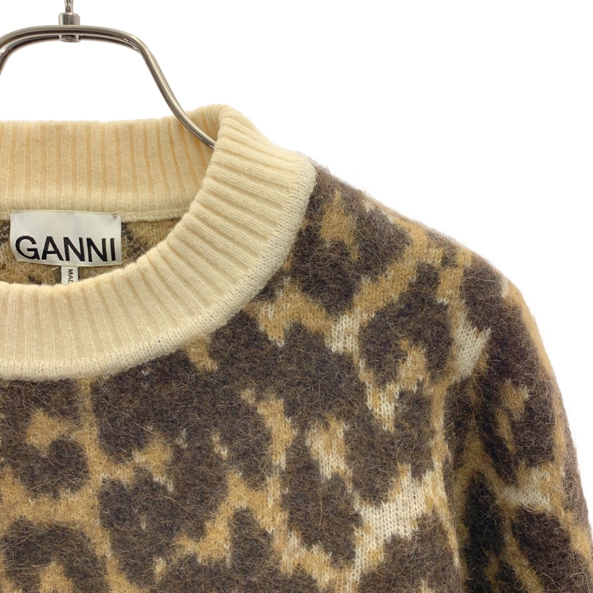 Ganni / ガニー | 2022AW | Leopard Jacquard O-neck / ウール 総柄