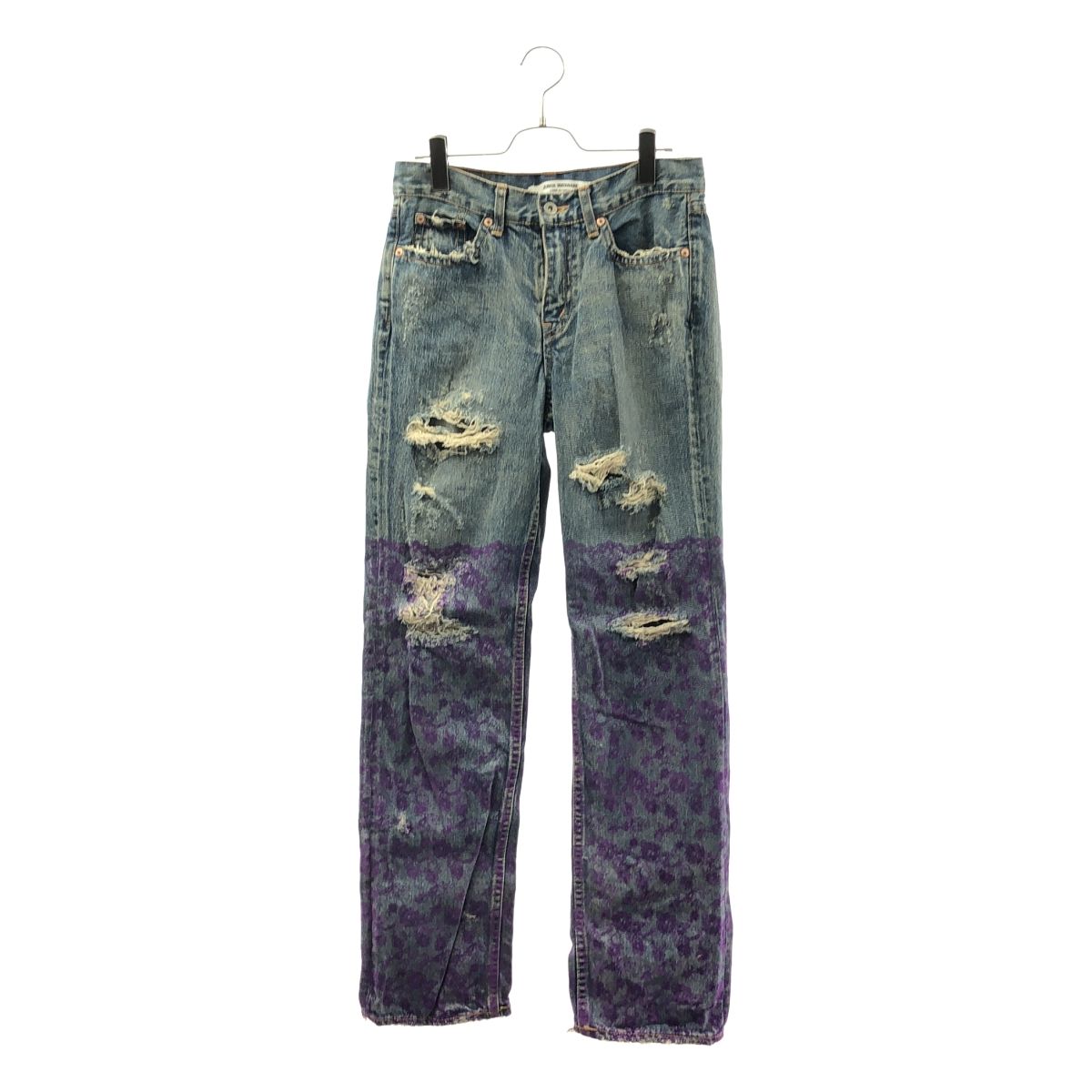 JUNYA COMME des GARCONS ジュンヤワタナベ 2005 AW denim フロッキー加工 ダメージ デニム パンツ L インディゴ パープル レディース