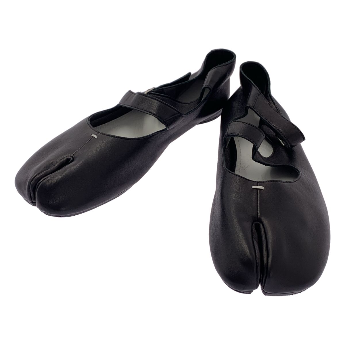 Maison Margiela メゾンマルジェラ Tabi Double Strap Ballerina タビ レザー ストラップ バレエシューズ 足袋 ブラック レディース