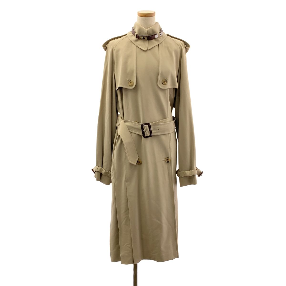 HERMES エルメス by Jean Paul Gaultier ゴルチエ バックプリーツ トレンチコート ケリー金具付 42 ベージュ系 レディース