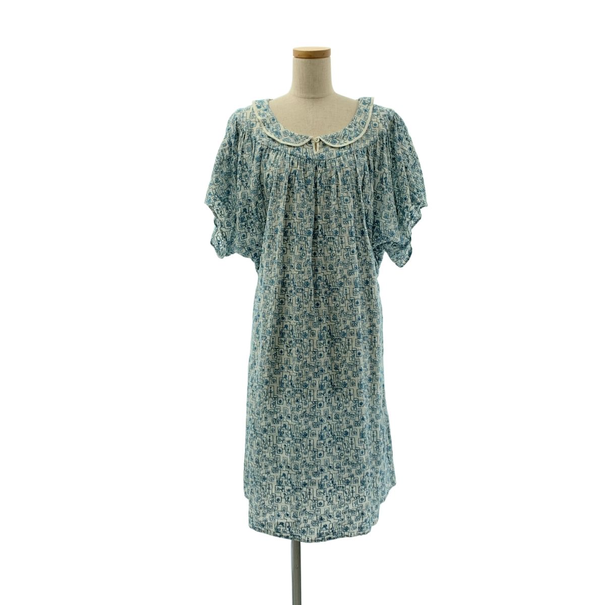 mina perhonen ミナペルホネン obscure リネン ラウンドカラー ワンピース 36 ライトブルー ホワイト レディース