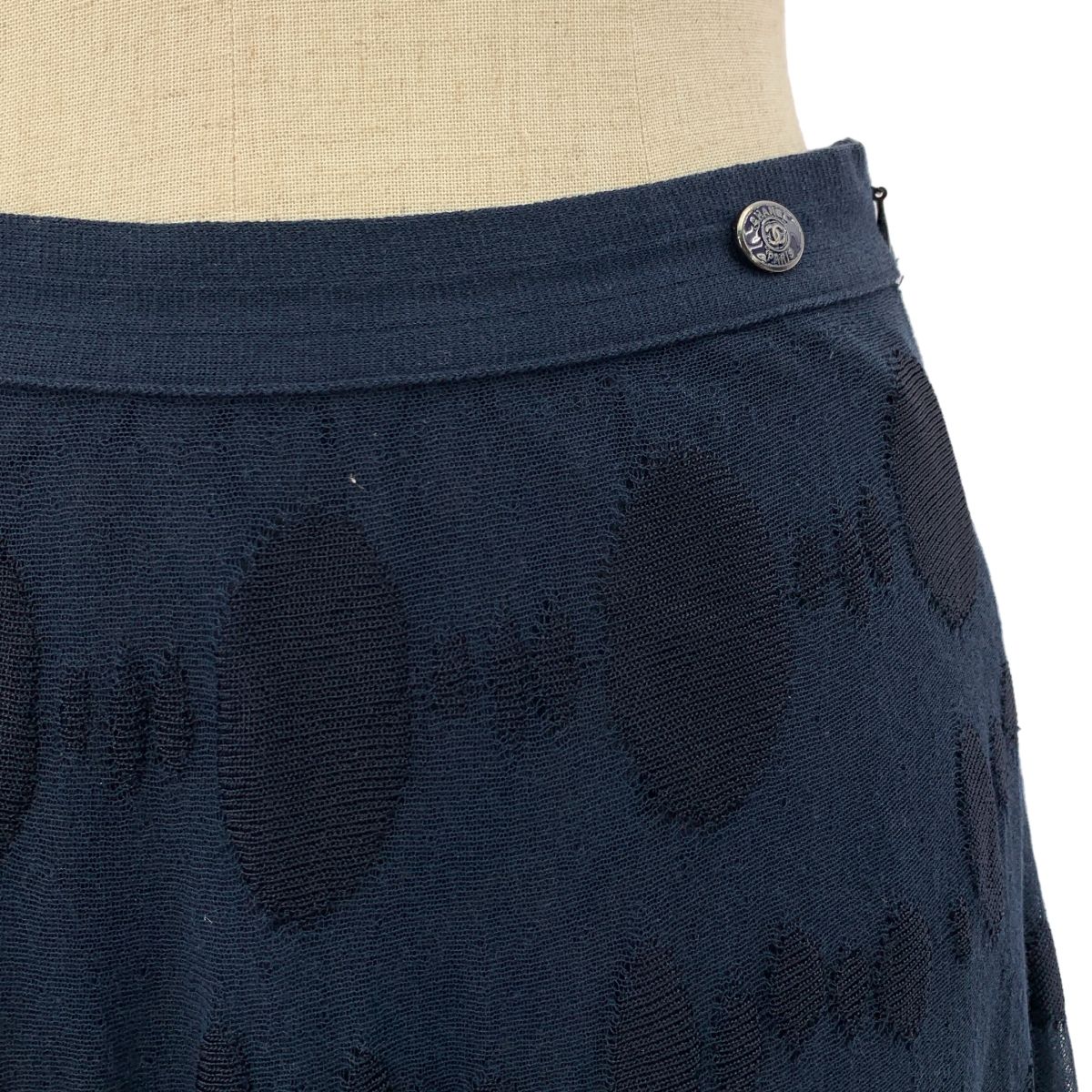 CHANEL シャネル ポルカドット シアー ロング フ スカート ネイビー レディース