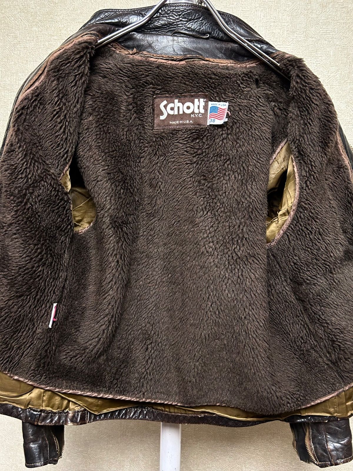 Schott レザー シングルライダース ジャケット　80s 茶タグ　ライナー 80年代初期Schott希少オールド茶タグシングルライダースライナー付フル
