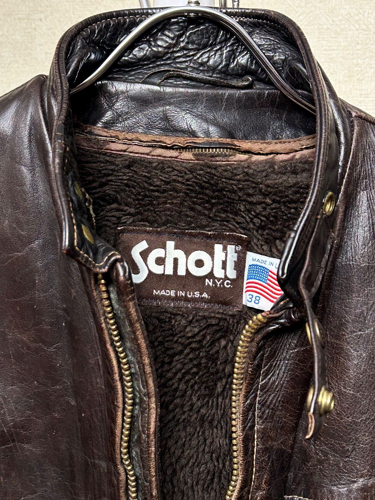 80年代初期Schott希少オールド茶タグシングルライダースライナー付フル