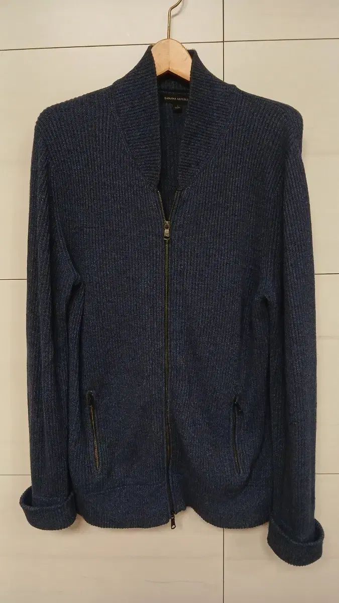 バナナリパブリック ネイビー ニット ジップアップ カーディガン Lサイズ 大きめ 2 XL級 110
