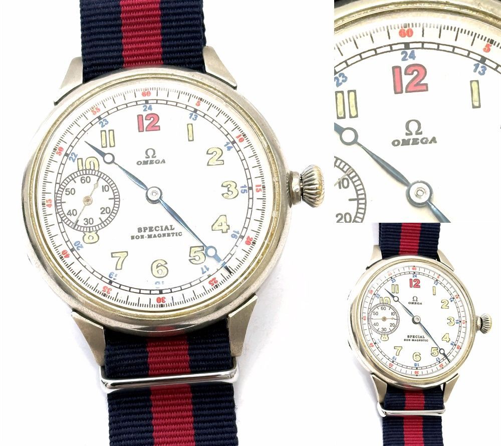 OMEGA 1930 戦前 モデル オメガ パイロットウォッチ スペシャル ノンマグネティック 手巻き アンティーク 時計 49 mm メンズ 第二次世界大戦 ブルースチール スモールセコンド