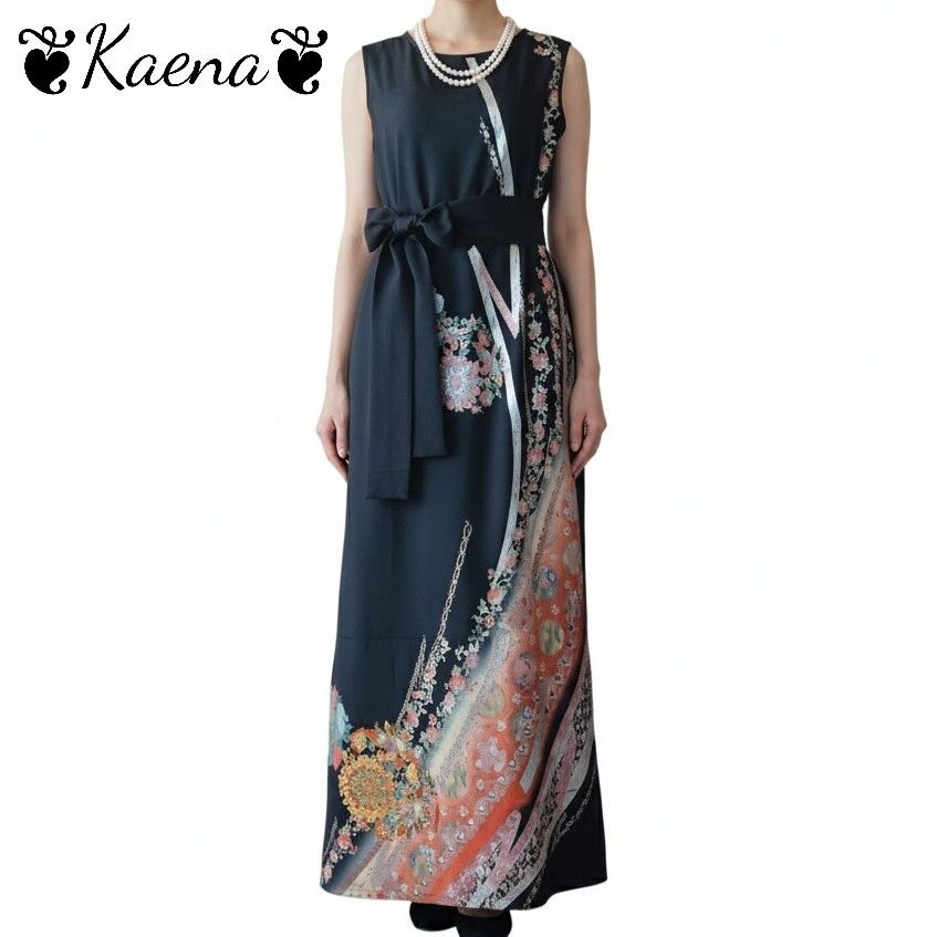 ❦Kaena❦ 着物リメイク ロング ワンピース マキシ Aライン 黒留袖