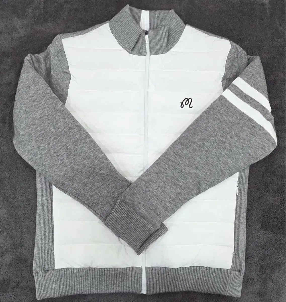 マルボンゴルフウェア 白 グレー ダウン ニット ジップアップ ジャケット