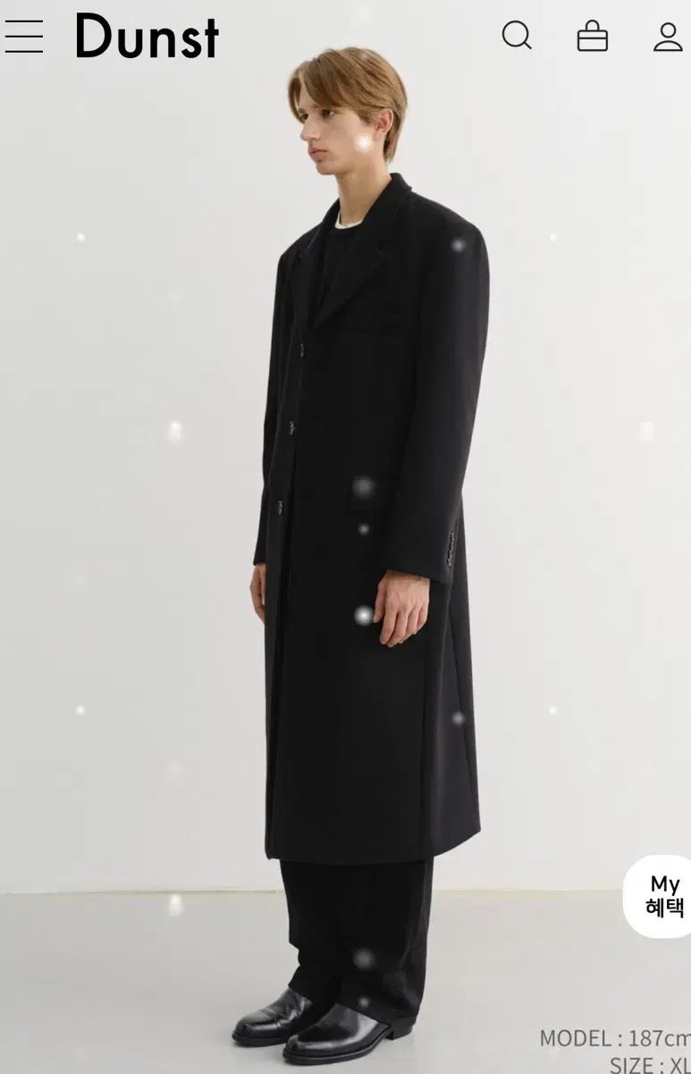 XL 良し ダンスト 3ボタン カシミア ウール混ブレンド コート ブラック dunst