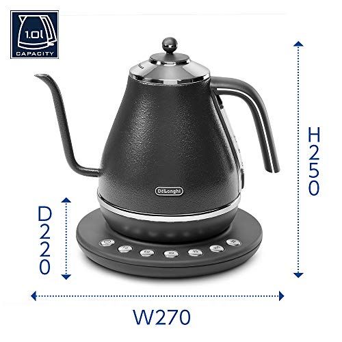 De Longhi デロンギ 電気カフェケトル アイコナ GY 温度調整機能付き ステンレス ハンドドリップ 1 0 L ワンプッシュ5段階温度設定 20分保温機能 正確な注ぎ心地 見やすい水量計 プレステージグレー fa 67 c 2