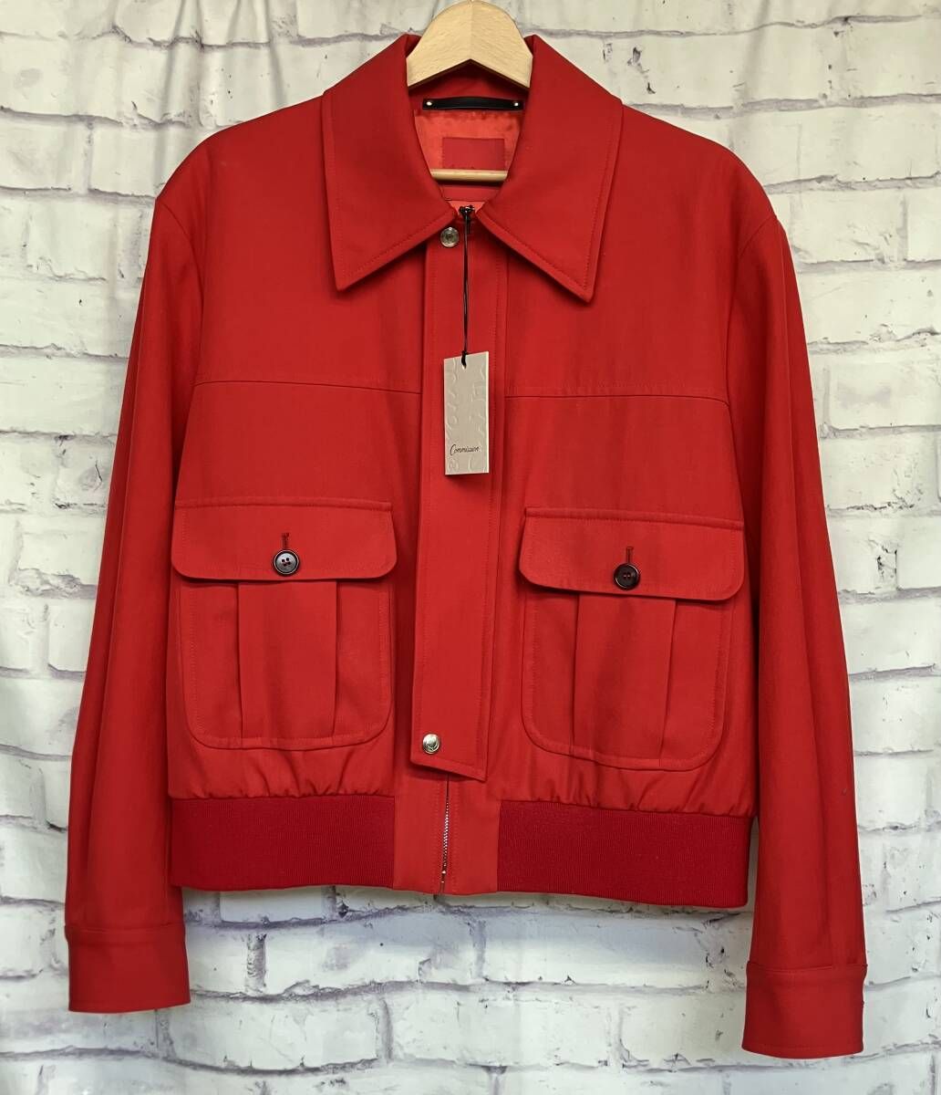 タグ付き Commission Paul smith コラボ レッド シャツ ブルゾン 233786 464 Y コットン47 ウール 41 ブレンド ツイル素材 メンズ冬