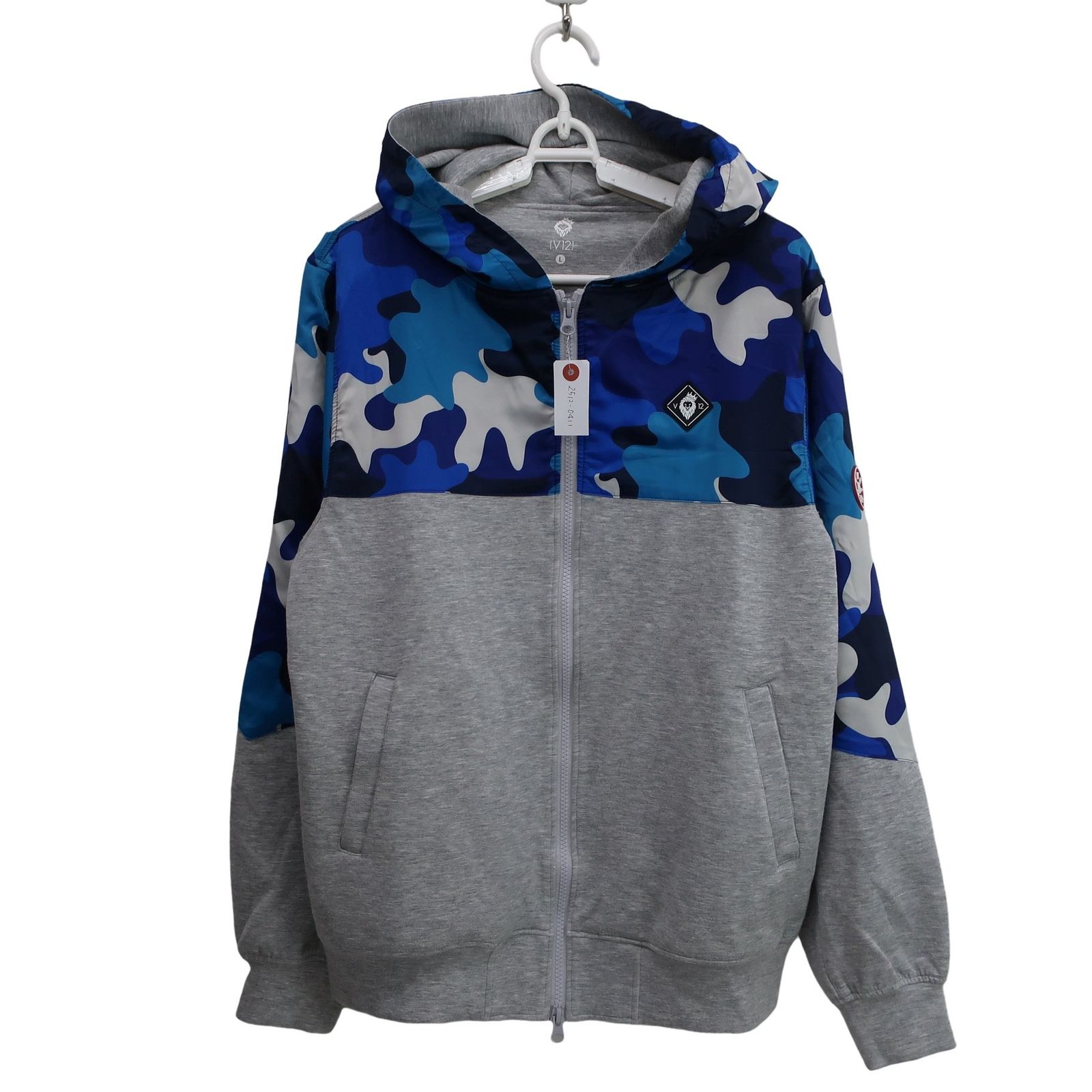V 12 ヴィトゥエルブ パーカー グレー青カモフラ柄 メンズ L 122010 SW 03 ゴルフウェア 2512 0411