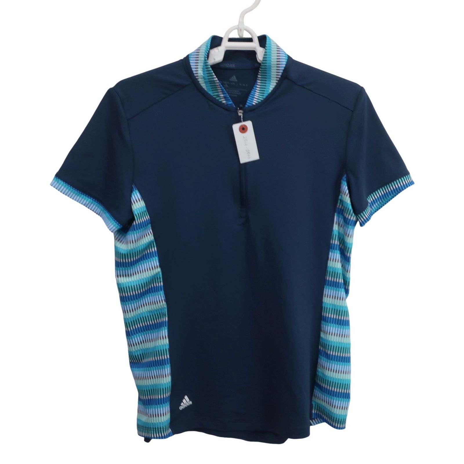 美品】adidas(アディダス) 半袖ハーフジップシャツ ネイビー青系