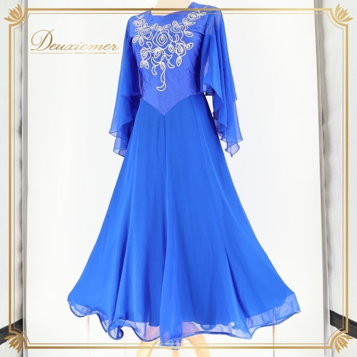 【日本製 社交ダンス衣装】ブルー Sanline ワンピース ドレス 青 社交ダンス 衣装 ワンピース ドレス 青 レース 軽い 薄い パーティ