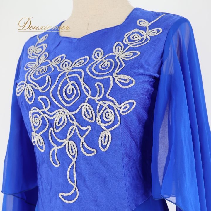 社交ダンス 衣装 ワンピース ドレス 青 レース 軽い 薄い パーティ