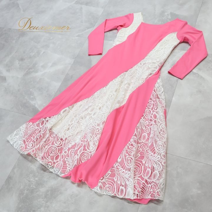 社交ダンス 衣装 ワンピース ドレス ピンク レース パーティドレス