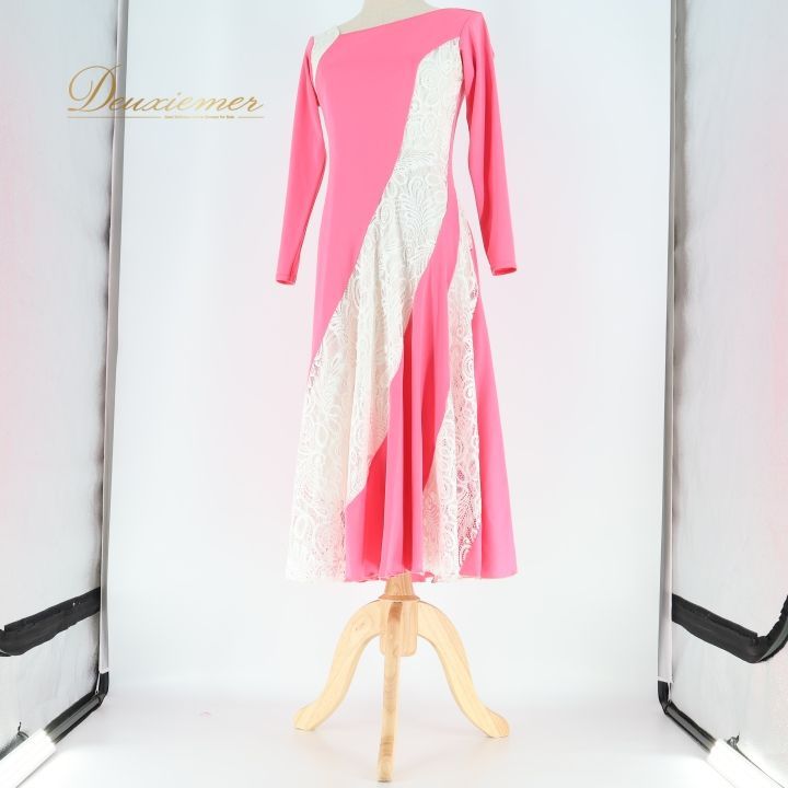 社交ダンス 衣装 ワンピース ドレス ピンク レース パーティドレス