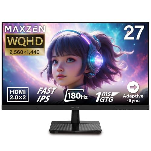 MAXZEN ゲーミングモニター 27インチ WQHD 2560 1440 P 180 Hz HDMI 2 0 DP 1 4 FastIPS ms GTG Adaptive Sync ブルーライトカット 非光沢 フリッカーレス a 56 e 265
