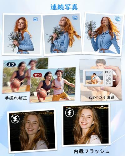 CAMKORY デジカメ 4 K デュアルレンズ デジタルカメラ AFオートフォーカスコンパクトカメラ 16倍ズーム フラッシュ 自撮り 充電式大容量バッテリー YouTubeカメラ ウェブカメラ 初心者向け 子供用 VLOG クリスマ cd 9 8 b 2