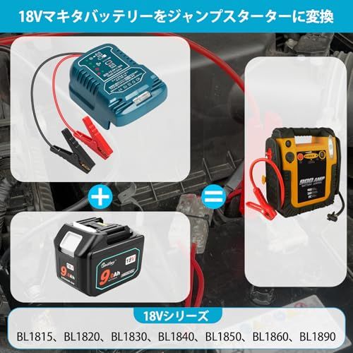 Waitley 緊急用ジャンプスターター 12 V車用 ジャンパースターター 車両電池接続検知後給電 マキタ 互換バッテリー 18 V 6 0 Ah大容量BL 1860 装 カットオフ機能付＆多重保護回路 6000 mAh LEDデジタル残量表示 cf 2 ef 306