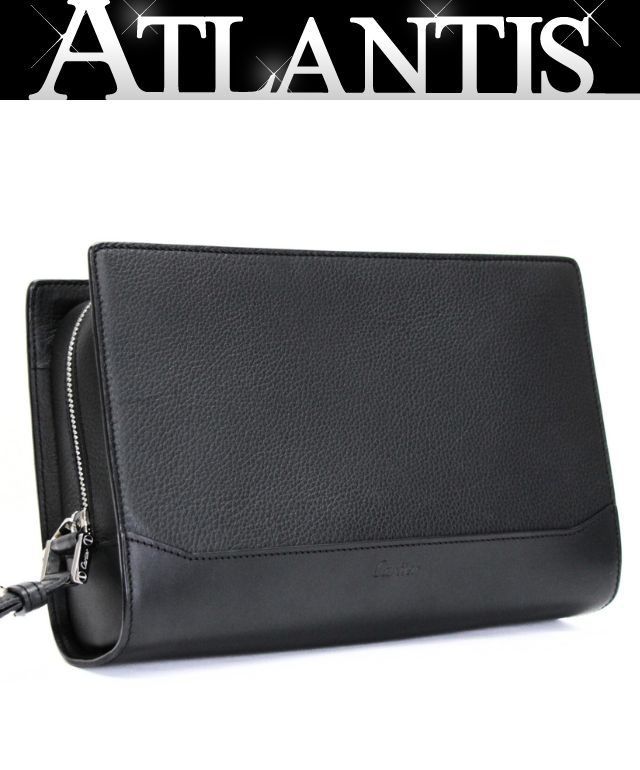 ♥ カルティエ Cartier サファイアライン クラッチバッグ セカンドバッグ カボション レザー 黒 73078