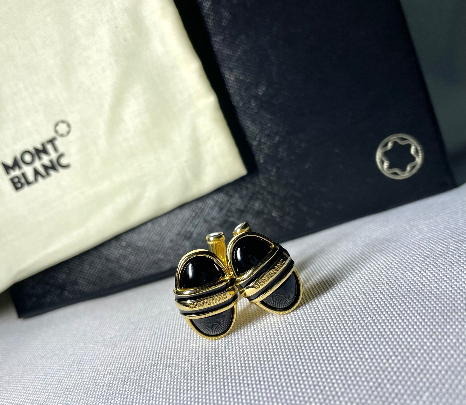 美品 希少 MONTBLANC モンブラン ブラックオニキス装飾 ブランドロゴ