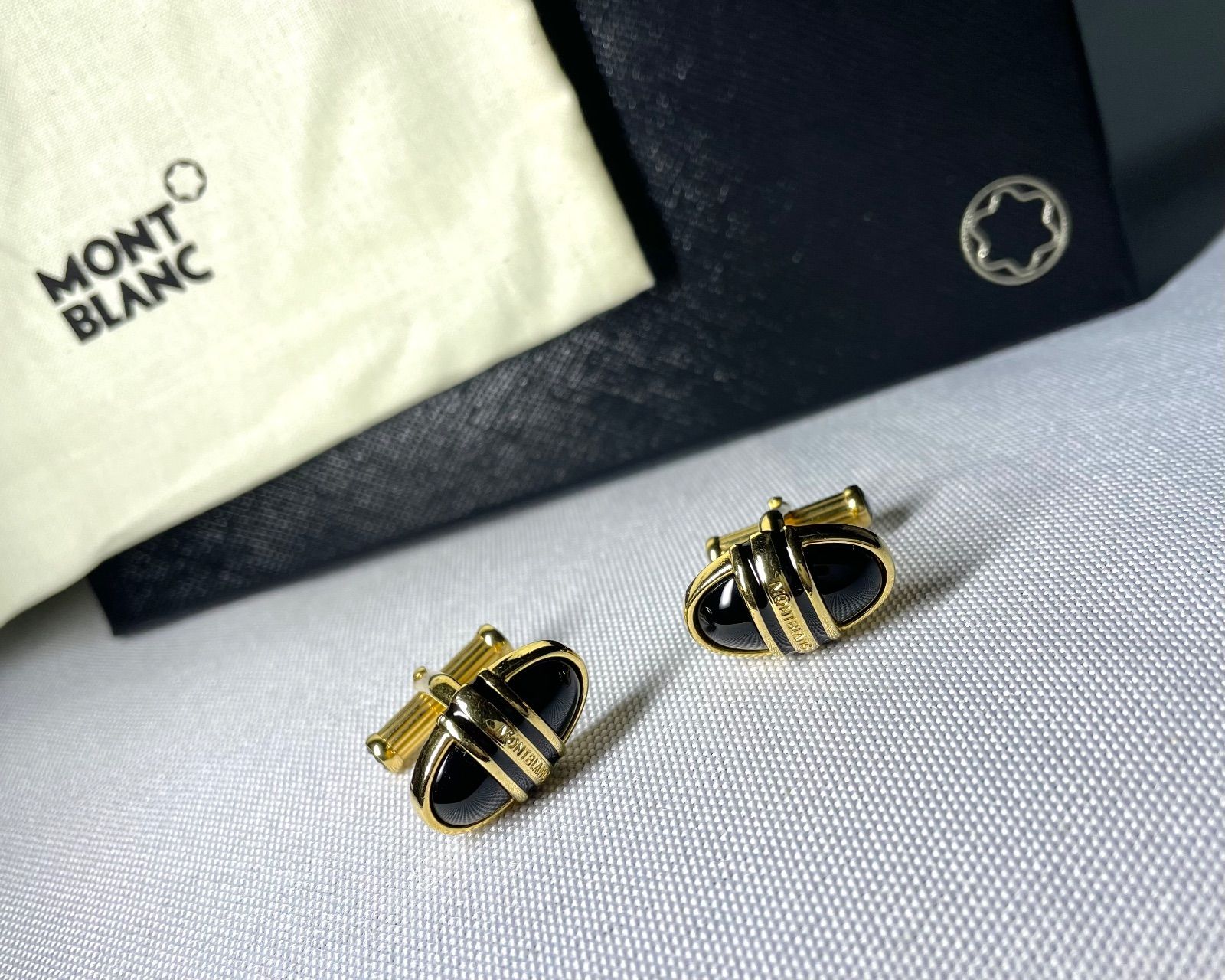 美品 希少 MONTBLANC モンブラン ブラックオニキス装飾 ブランドロゴ