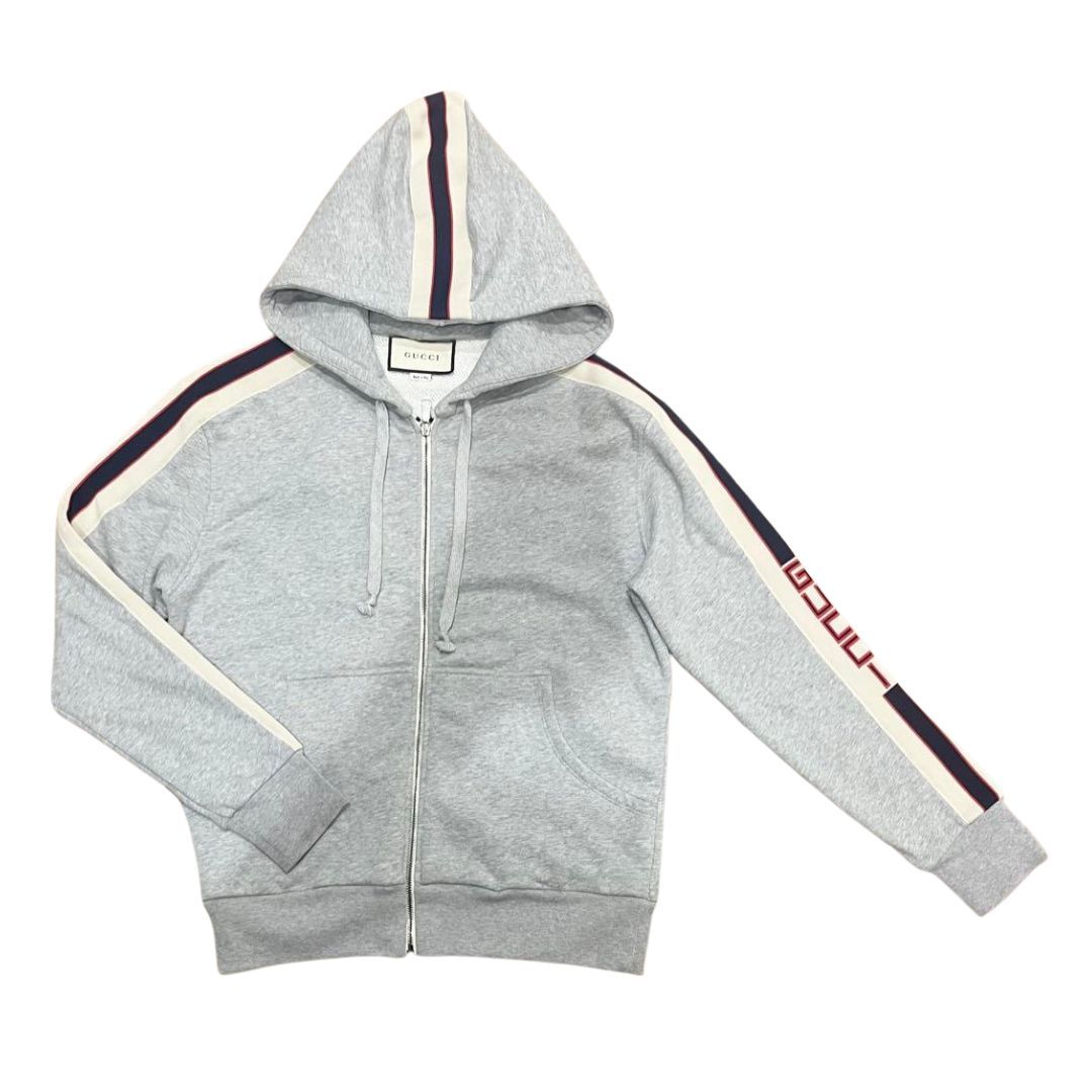 美品⭐︎ GUCCI テクニカルパーカー 袖ロゴ グレー ジップアップ 