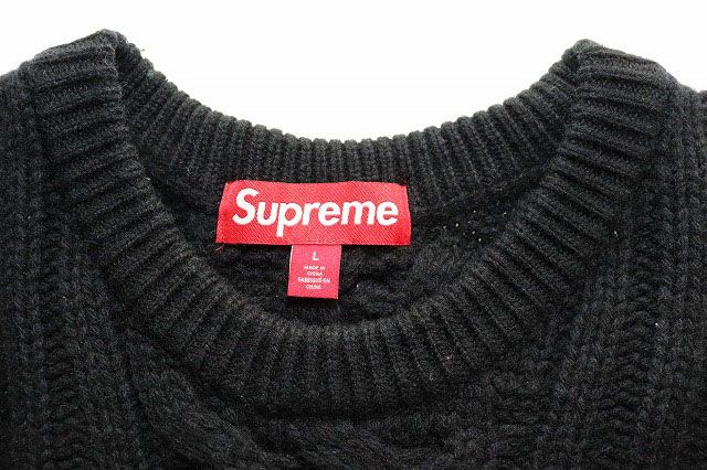 【中古】シュプリーム SUPREME 23AW APPLIQUE CABLE KNIT SWEATER BLACK L アップリケ ニット セーター ☆AA★251020 シュプリーム SUPREME 23AW APPLIQUE CABLE KNIT SWEATER BLACK L