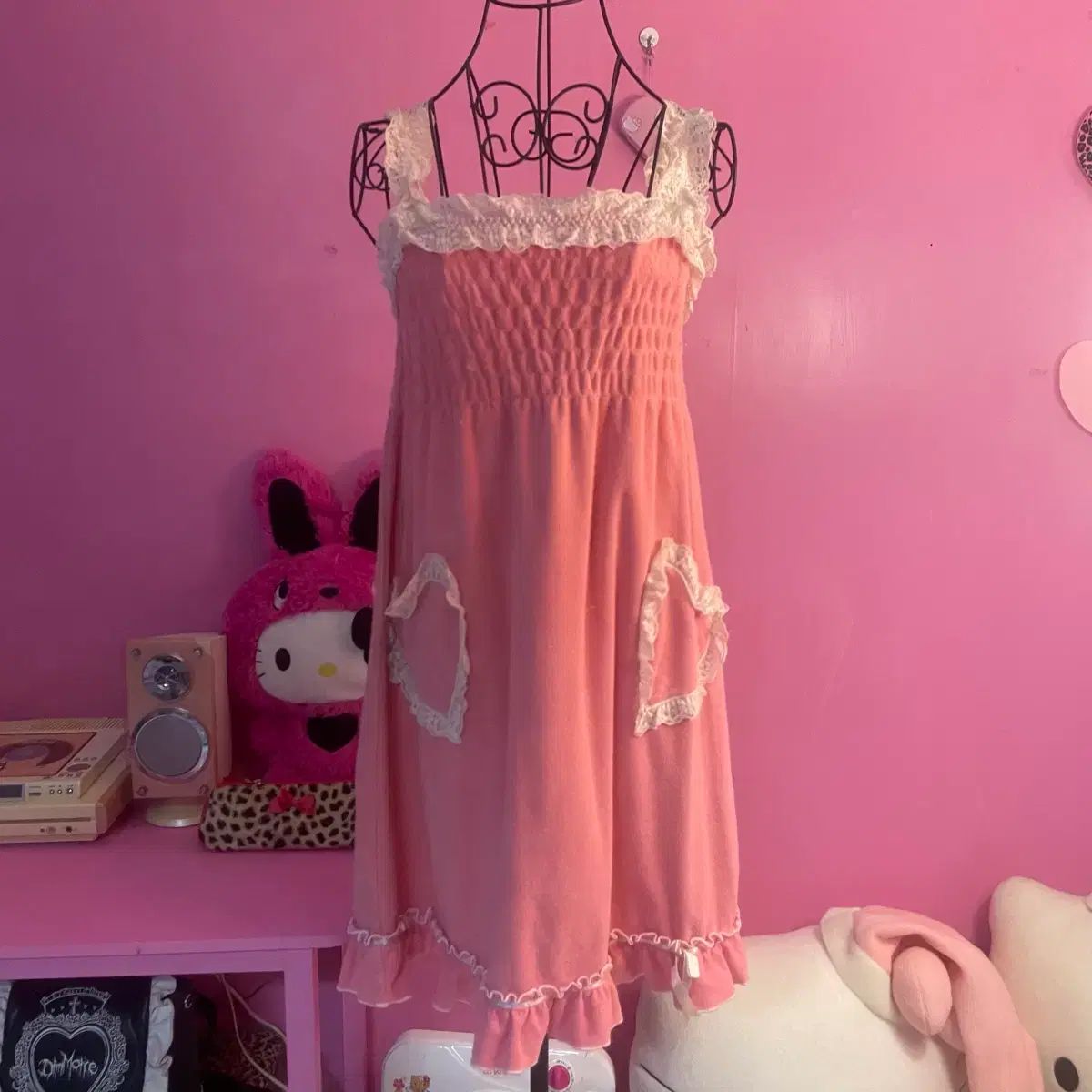 日本 ヴィンテージ ギャル ピンク レース ハート パジャマ