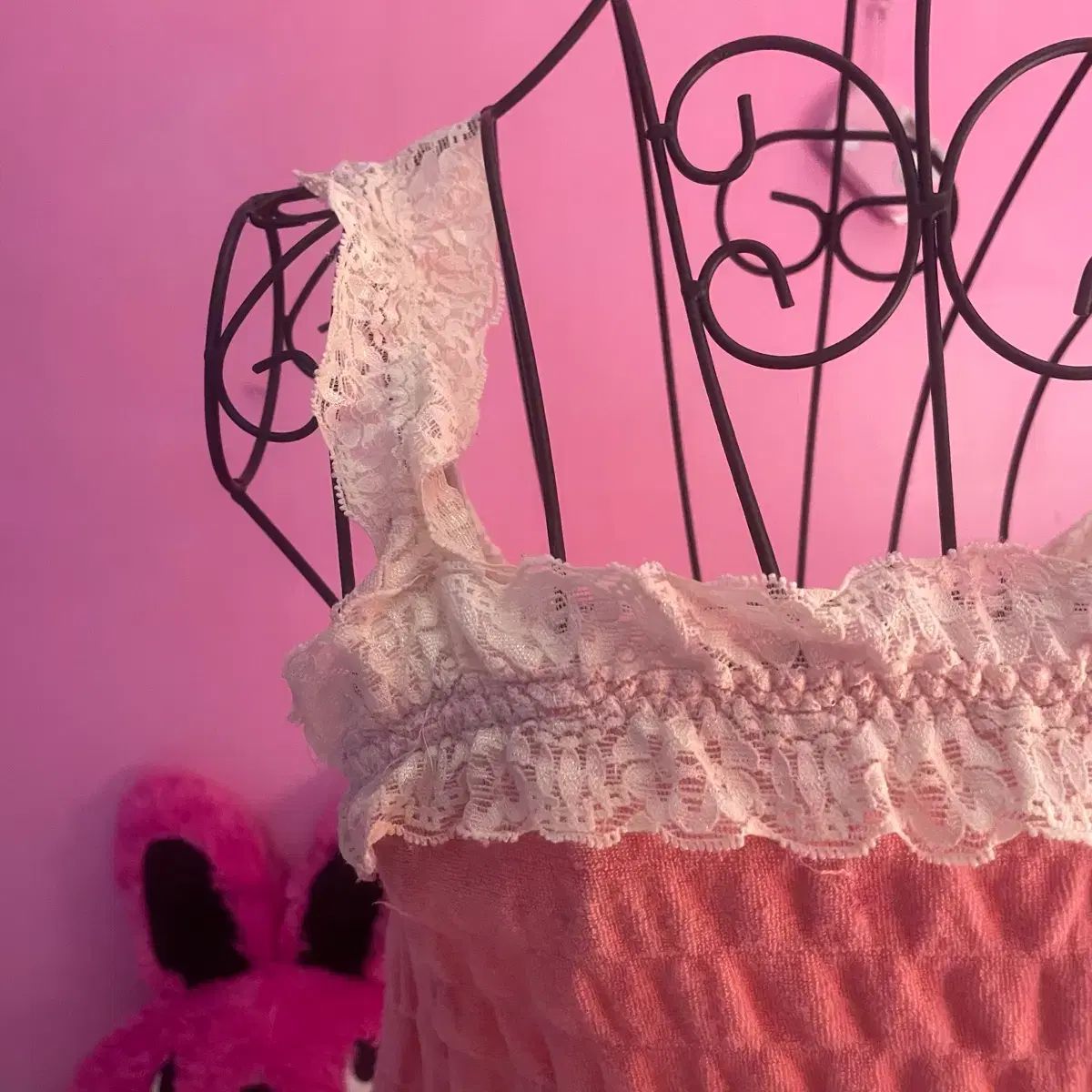 日本 ヴィンテージ ギャル ピンク レース ハート パジャマ