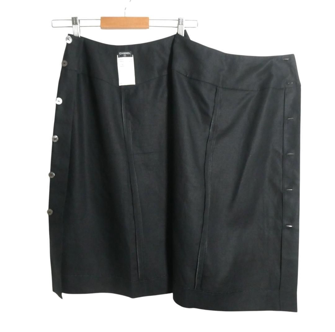 美品 CHANEL シャネル サイズ36 麻 リネン100％ ロング丈 膝丈 サイド