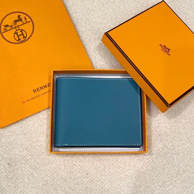 エルメス シチズン ツイル コンパクト 裏地 シルク コロシェ カード 財布 ブルー