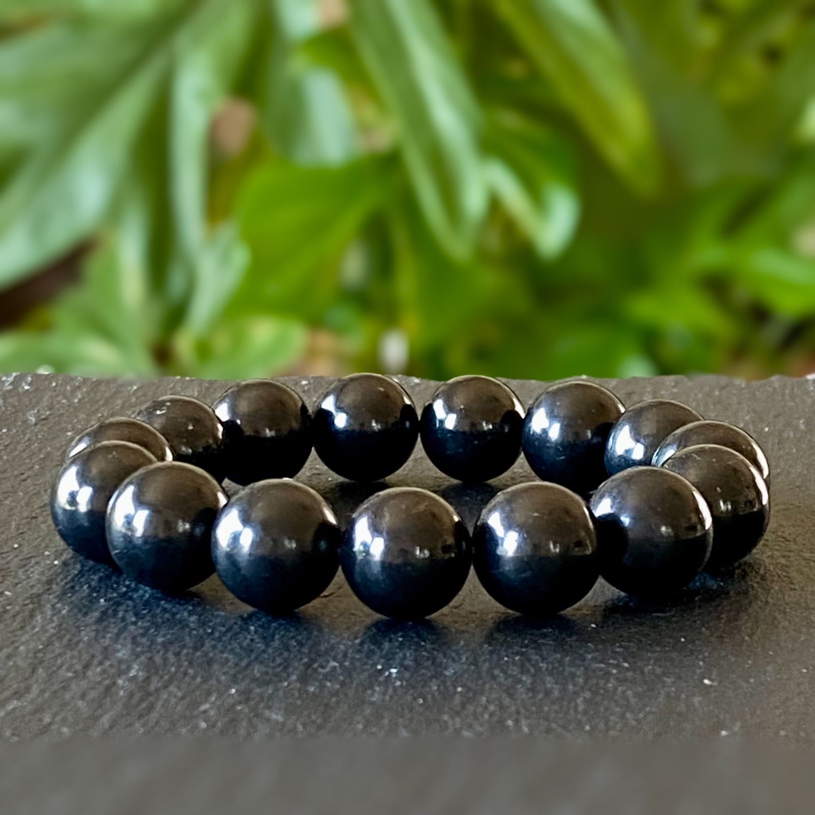 シュンガイト ブレスレット 12㎜玉 光波動 天然石 パワーストーン