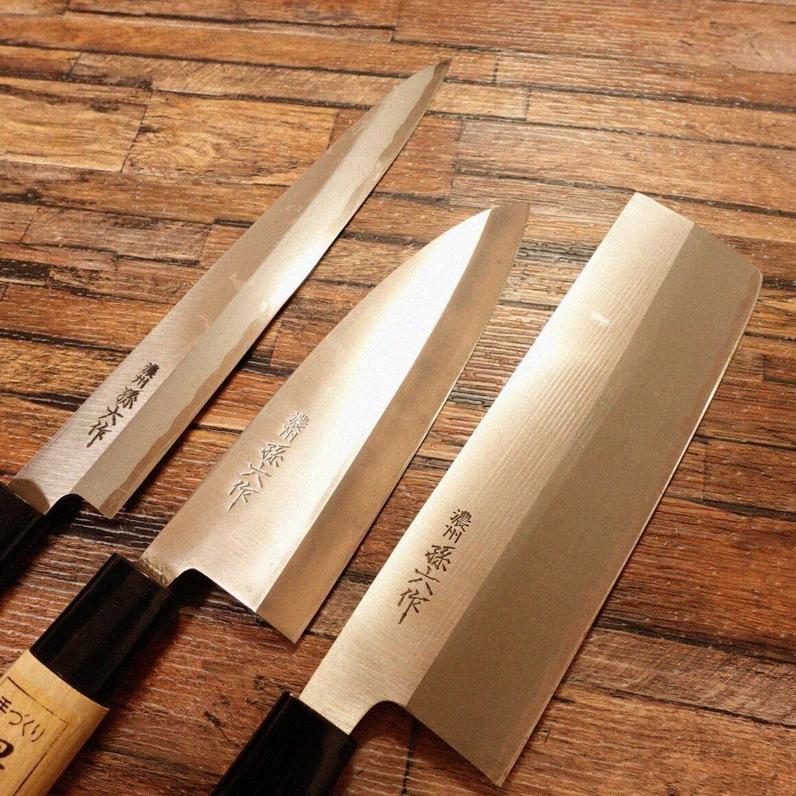  濃州孫六 包丁3本セット 研ぎ済 菜切包丁 柳刃包丁 出刃包丁 ハガネ ♥保管品 木箱入り 包丁セット 包丁 ナイフ