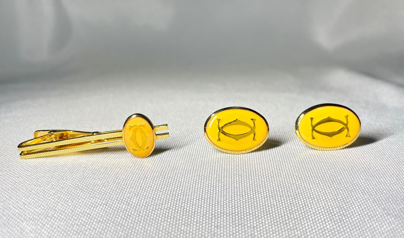 【美品】Cartier カルティエ ダブルC ロゴ タイピン カフス セット 即決美品 Cartier カルティエ ダブルC ロゴ ヴィンテージ ネクタイピン