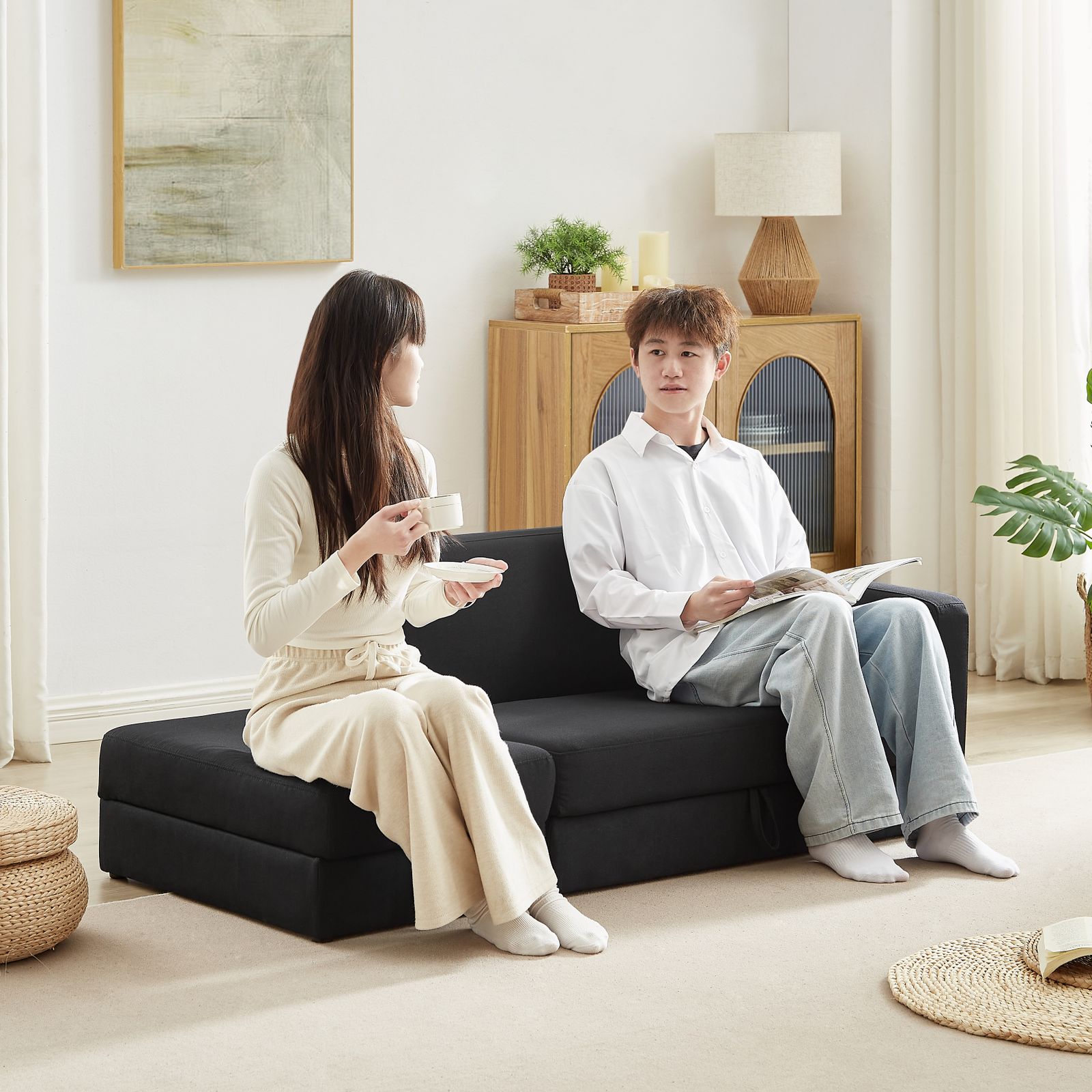 数量限定｜ソファ 2人掛け 収納付き オットマン付き ファブリック 