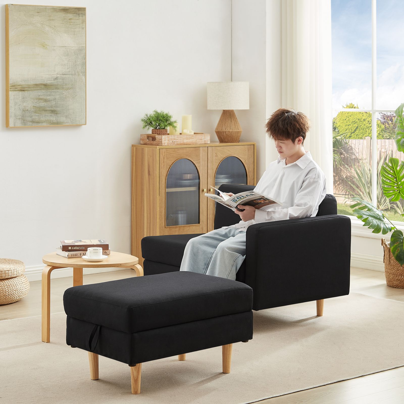 数量限定｜ソファ 2人掛け 収納付き オットマン付き ファブリック 