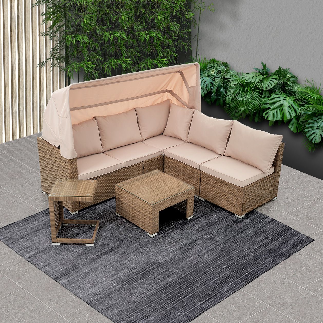 パラソル付き ガーデンファニチャー 5点 ガーデン テーブル チェアー