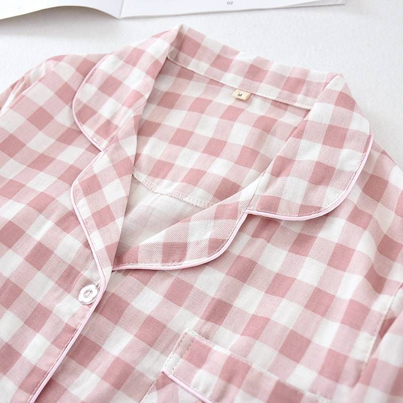  ルームウェア レディース ♥ メンズ 上下セット ダブルガーゼ 綿 チェック柄 パジャマ 柔らか ナイトウェア 部屋着 長袖 ロングパンツ ウエストゴム おしゃれ 寝間着 セットアップ リラックスウェア liangyi 81 ルームウェア ルームウェア パジャマ