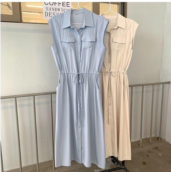 ワンピース レディース ノースリーブ 袖なし ロングワンピース シャツワンピース マキシワンピース fengxz 134