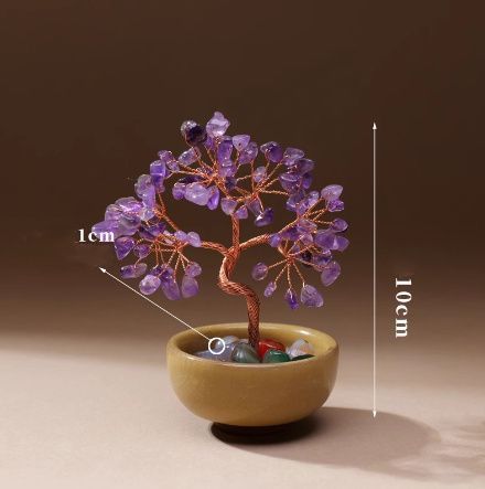  天然 水晶 シトリン チップ 招財樹 インテリア 卓上置物 鉢植え シトリン チップ 置物 shuijing10 木製オブジェ 置物 インテリア小物