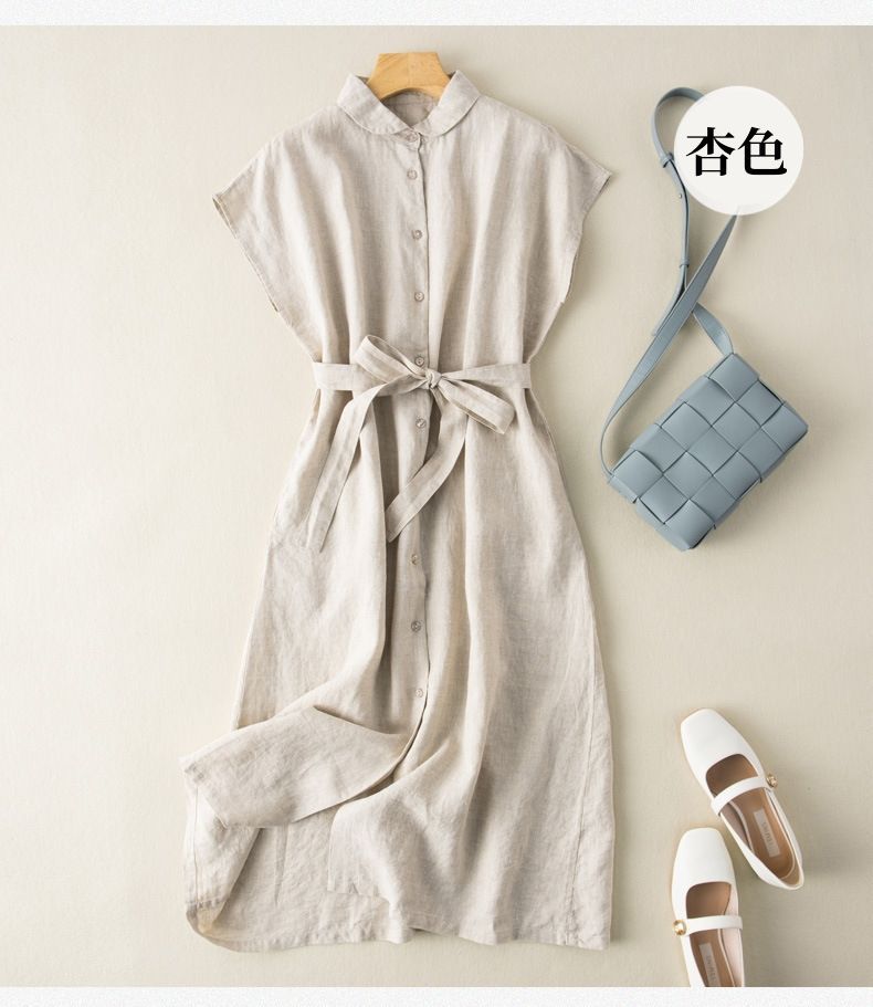 シャツワンピース ワンピース レディース ロングワンピース マキシワンピース 綿麻風 50代 40代 ノースリーブ 袖なし fengxz 137