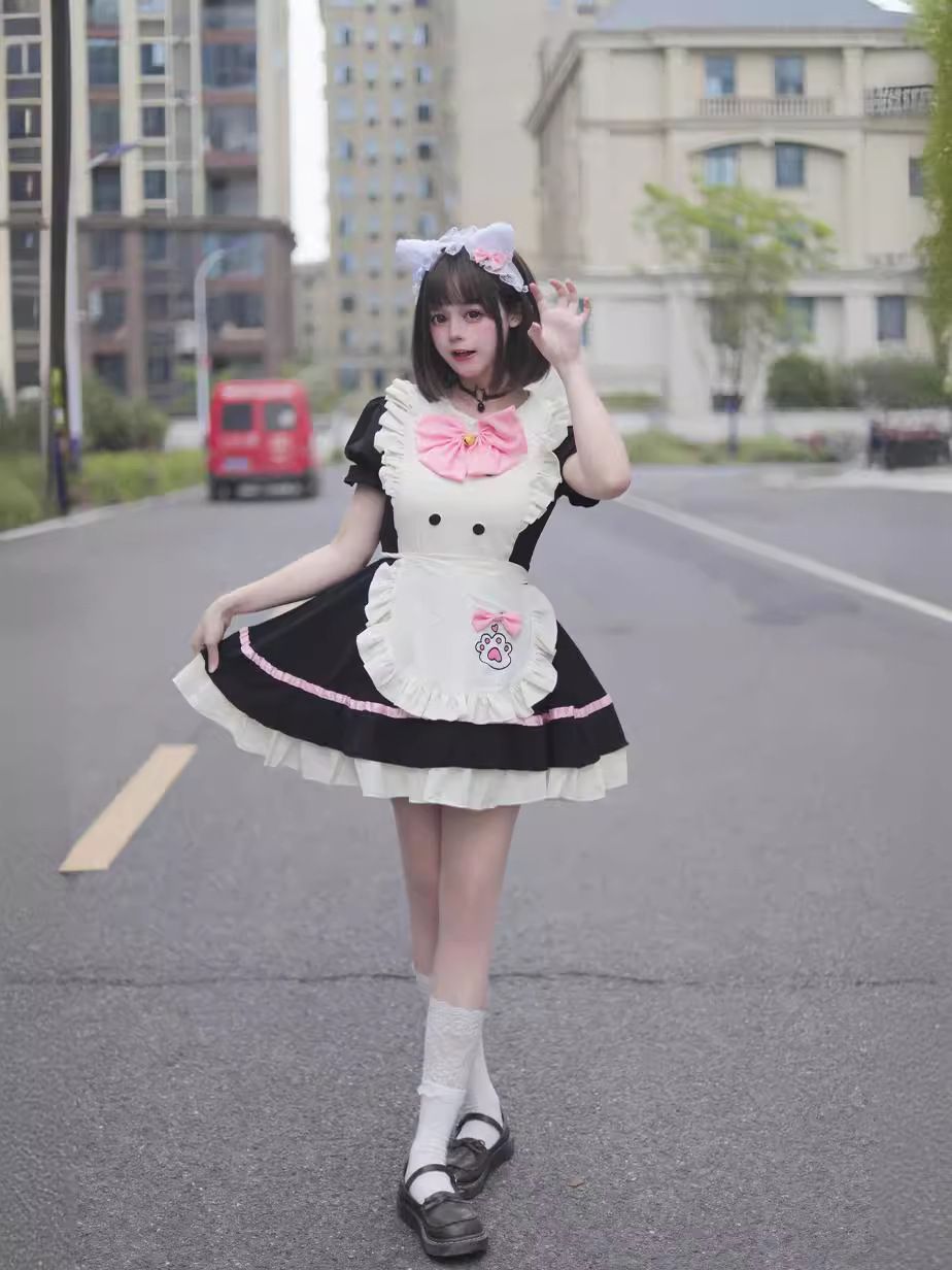 メイドコスプレ レディース メイド服 可愛い ロリータ 可愛い子 大きいサイズ コンカフェ 萌え メイド仮装 メイドコスチューム メイド メイドカフェ イベント パーティー 撮影 luolita 19