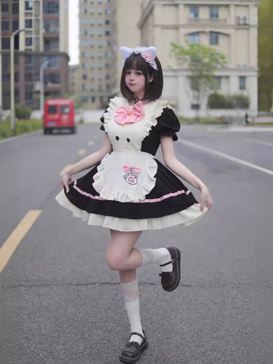 メイドコスプレ レディース メイド服 可愛い ロリータ 可愛い子 大きいサイズ コンカフェ 萌え メイド仮装 メイドコスチューム メイド メイドカフェ イベント パーティー 撮影 luolita 19