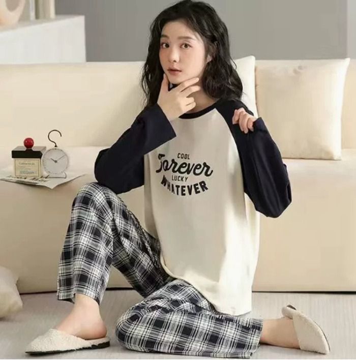 ルームウェア レディース パジャマ 部屋着 ホームウェア セットアップ 長袖 チェック 上下セット ゆったり 春 秋 冬修学旅行 新生活 柔らかい 肌にやさしい 中学生 高校生 20代 30代 xzzhang 176